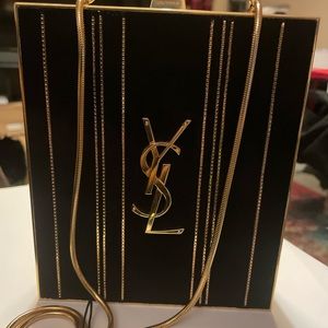 YSL Saint Laurent Women,s Black and Gold Clutch Box Bag